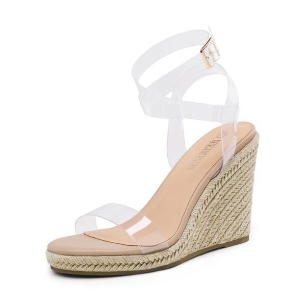 Open Toe Espadrille Platform Wedge Sandals - CLEAR NUDE PU -  0